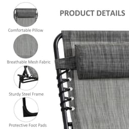 image-Portable Sun Lounger, Folding Camping Adjustable , Pillow Grey