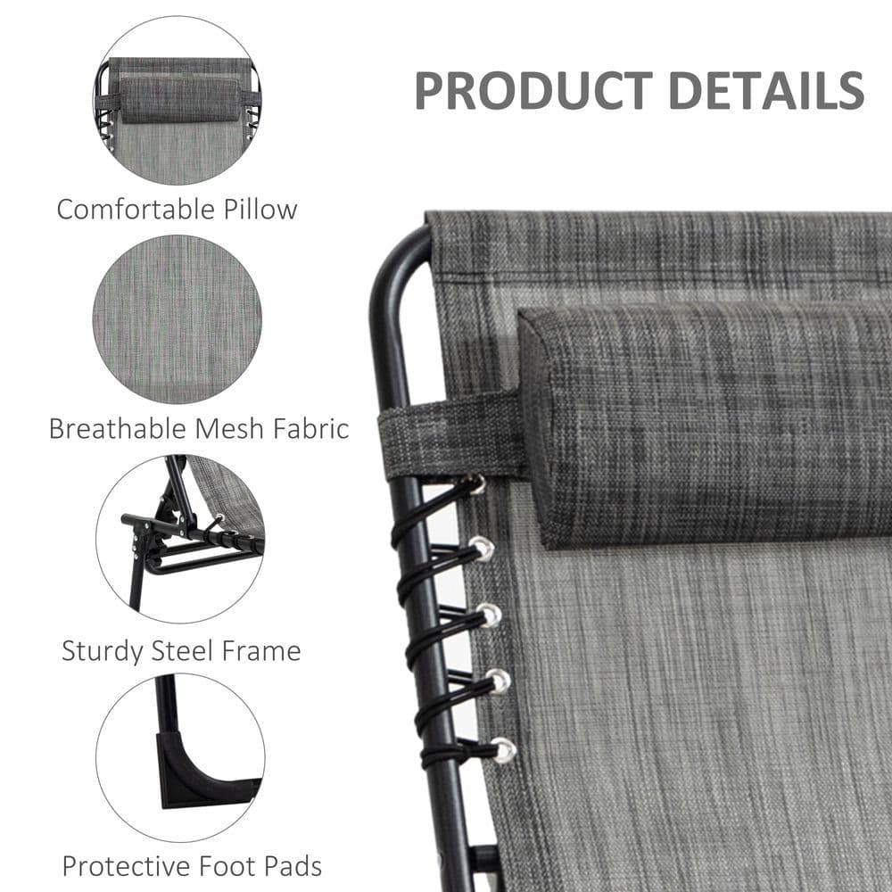 image-Portable Sun Lounger, Folding Camping Adjustable , Pillow Grey