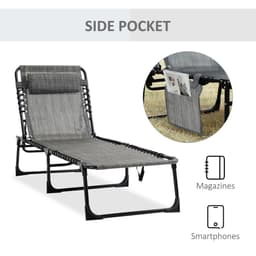 image-Portable Sun Lounger, Folding Camping Adjustable , Pillow Grey