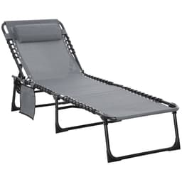 image-Portable Sun Lounger, Reclining Lounge Chair 5-position Adjustable Pillow Grey