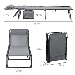 image-Portable Sun Lounger, Reclining Lounge Chair 5-position Adjustable Pillow Grey