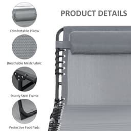 image-Portable Sun Lounger, Reclining Lounge Chair 5-position Adjustable Pillow Grey