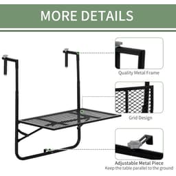 image-Balcony Hanging Table, Metal Wall Mount Desk, Adjust Black
