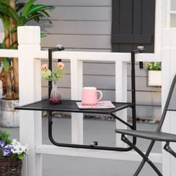 image-Balcony Hanging Table, Metal Wall Mount Desk, Adjust Black
