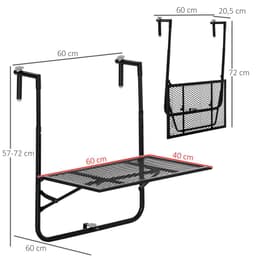 image-Balcony Hanging Table, Metal Wall Mount Desk, Adjust Black