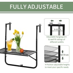 image-Balcony Hanging Table, Metal Wall Mount Desk, Adjust Black