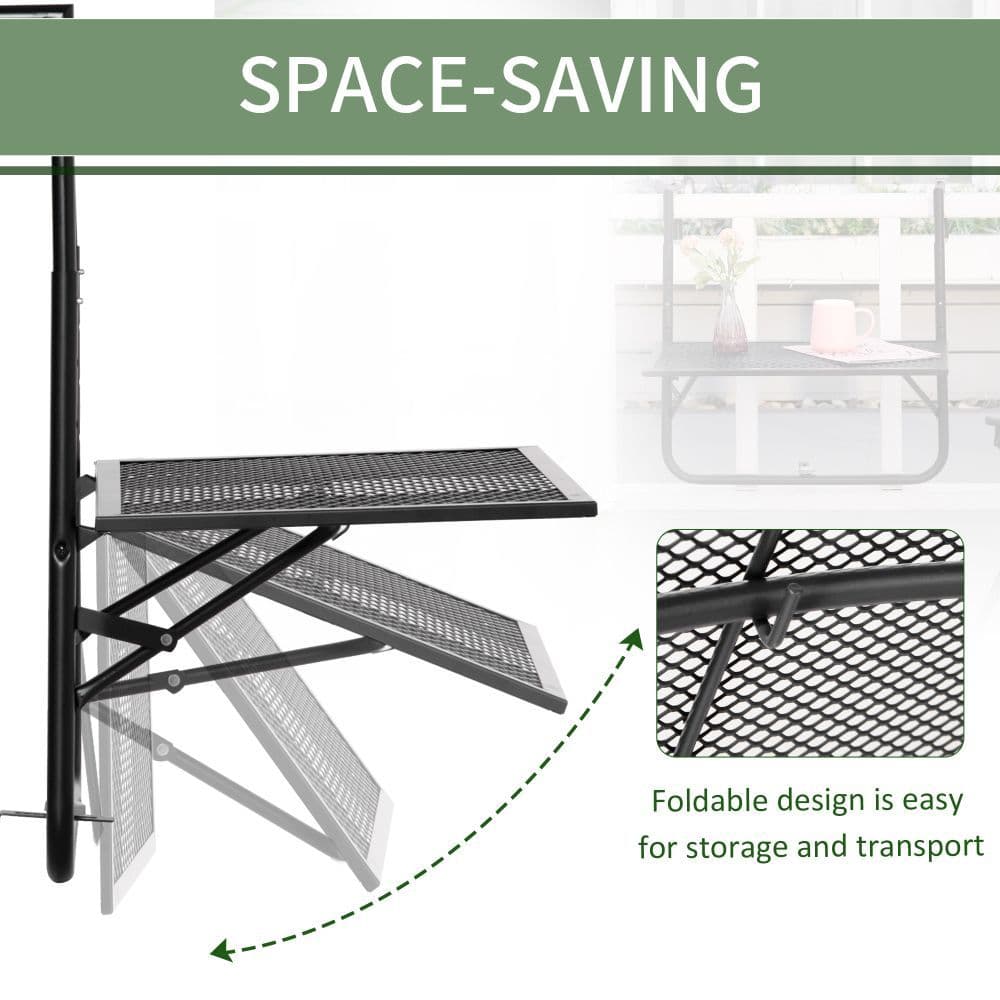 image-Balcony Hanging Table, Metal Wall Mount Desk, Adjust Black