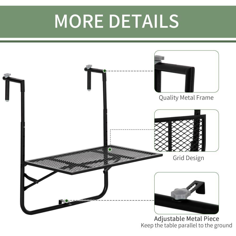 image-Balcony Hanging Table, Metal Wall Mount Desk, Adjust Black