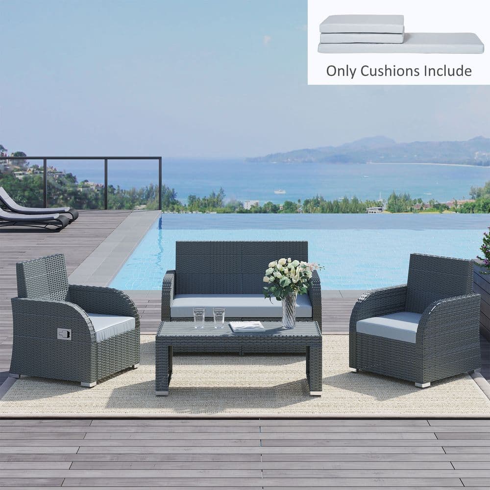 image-Seat Cushion Pads for Rattan Furniture, 3 PCs Garden Furniture Cushions, Grey