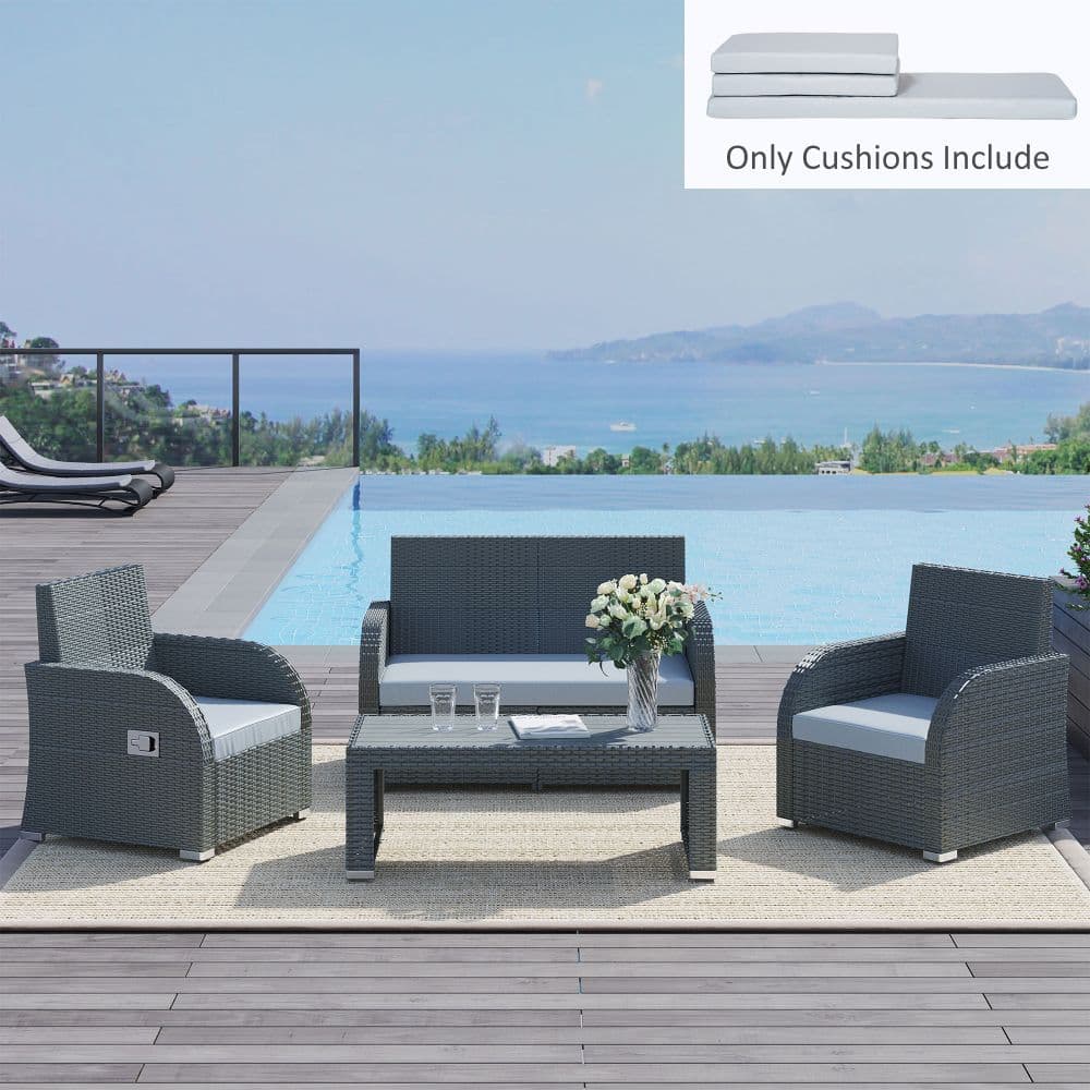 image-Seat Cushion Pads for Rattan Furniture, 3 PCs Garden Furniture Cushions, Grey