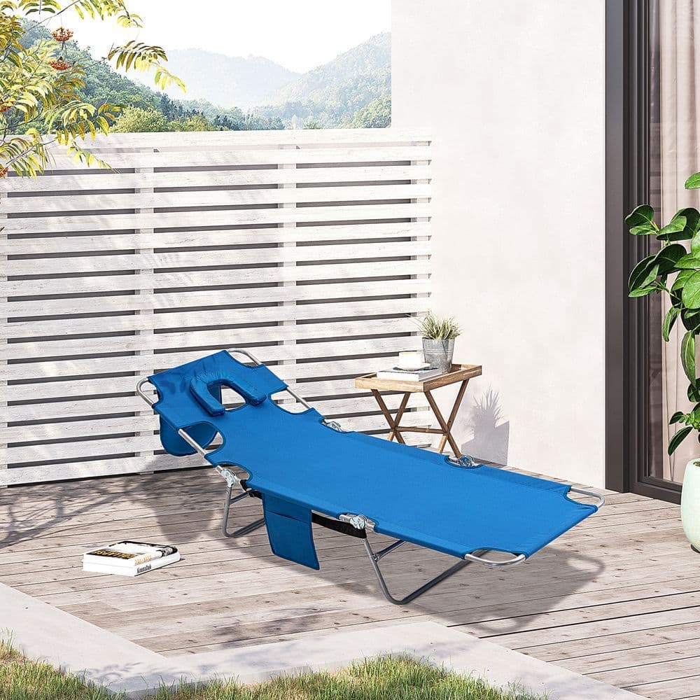 image-Beach Chaise Lounge Face Cavity Portable Sun Lounger, Reclining Adjust Blue