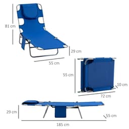 image-Beach Chaise Lounge Face Cavity Portable Sun Lounger, Reclining Adjust Blue