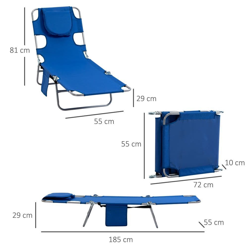 image-Beach Chaise Lounge Face Cavity Portable Sun Lounger, Reclining Adjust Blue