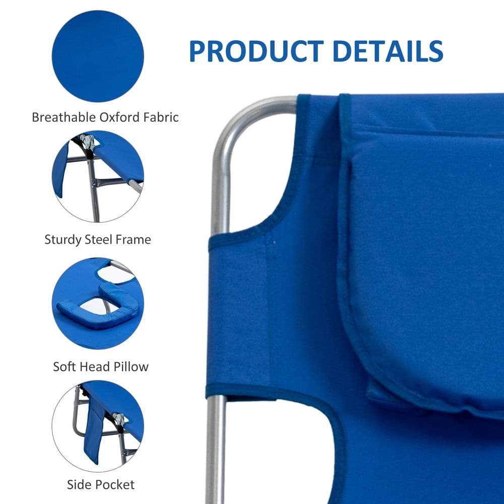 image-Beach Chaise Lounge Face Cavity Portable Sun Lounger, Reclining Adjust Blue
