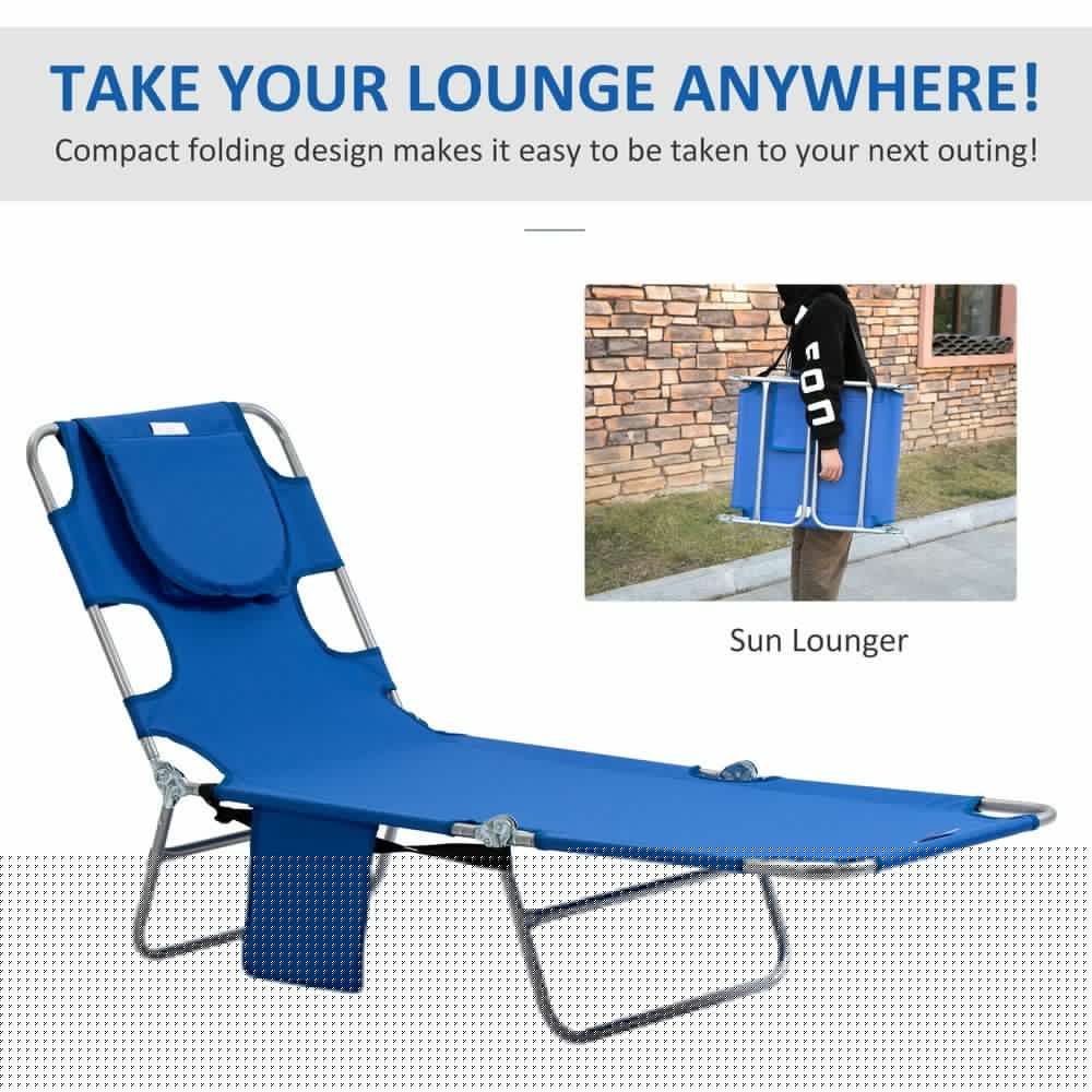 image-Beach Chaise Lounge Face Cavity Portable Sun Lounger, Reclining Adjust Blue