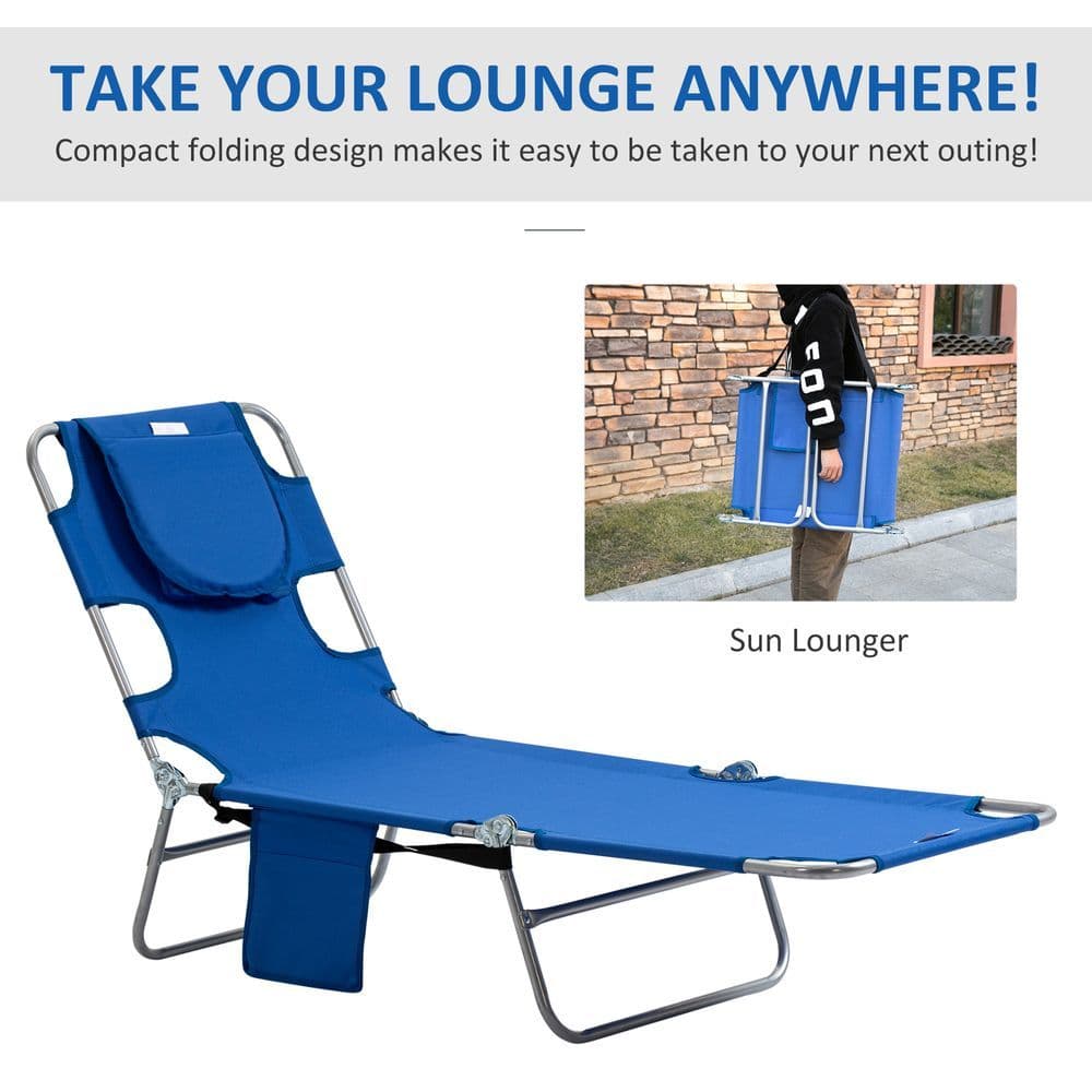 image-Beach Chaise Lounge Face Cavity Portable Sun Lounger, Reclining Adjust Blue