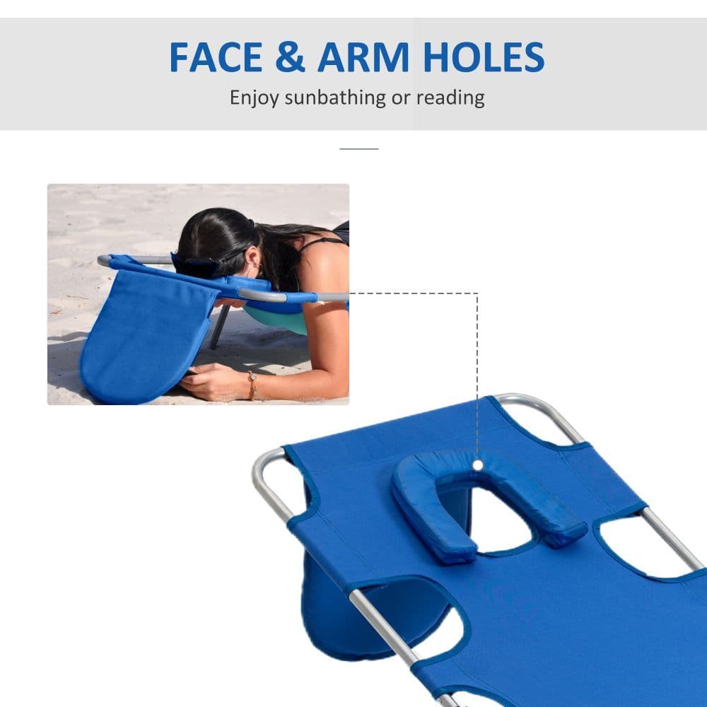 image-Beach Chaise Lounge Face Cavity Portable Sun Lounger, Reclining Adjust Blue