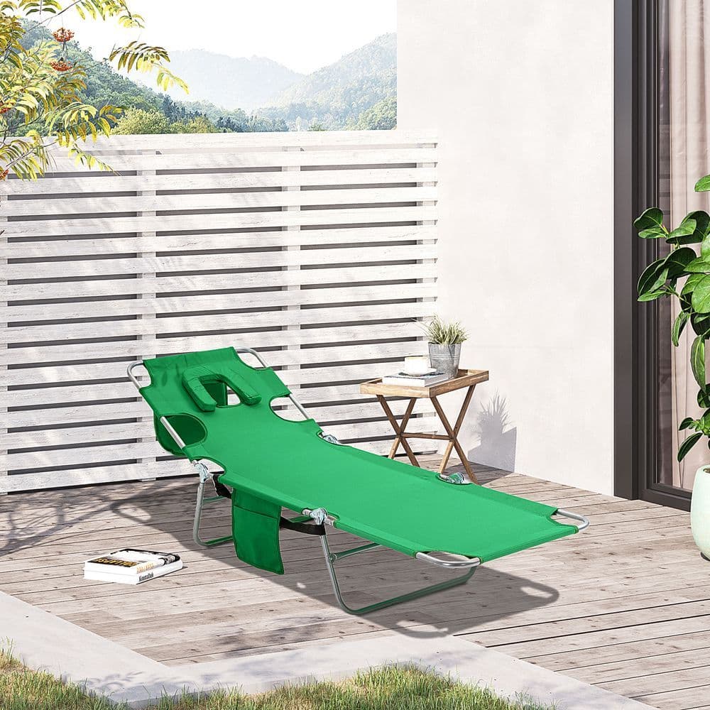 image-Reclining Lounge Chair Face Cavity with Pillow Green