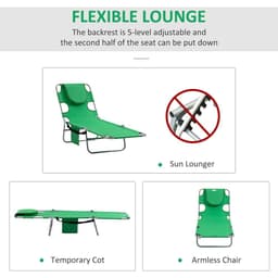 image-Reclining Lounge Chair Face Cavity with Pillow Green