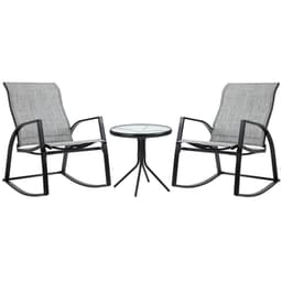 image-3Pc Patio Bistro Set 2 Rocking Chairs and Tempered Glass Table Coffee