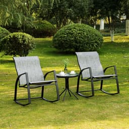 image-3Pc Patio Bistro Set 2 Rocking Chairs and Tempered Glass Table Coffee