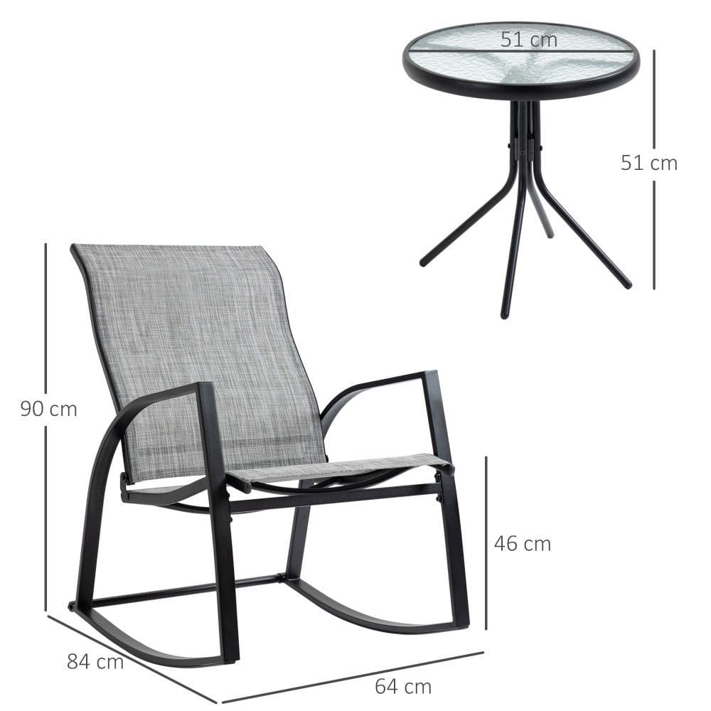 image-3Pc Patio Bistro Set 2 Rocking Chairs and Tempered Glass Table Coffee