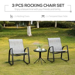 image-3Pc Patio Bistro Set 2 Rocking Chairs and Tempered Glass Table Coffee