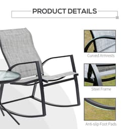 image-3Pc Patio Bistro Set 2 Rocking Chairs and Tempered Glass Table Coffee