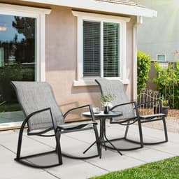 image-3Pc Patio Bistro Set 2 Rocking Chairs and Tempered Glass Table Coffee