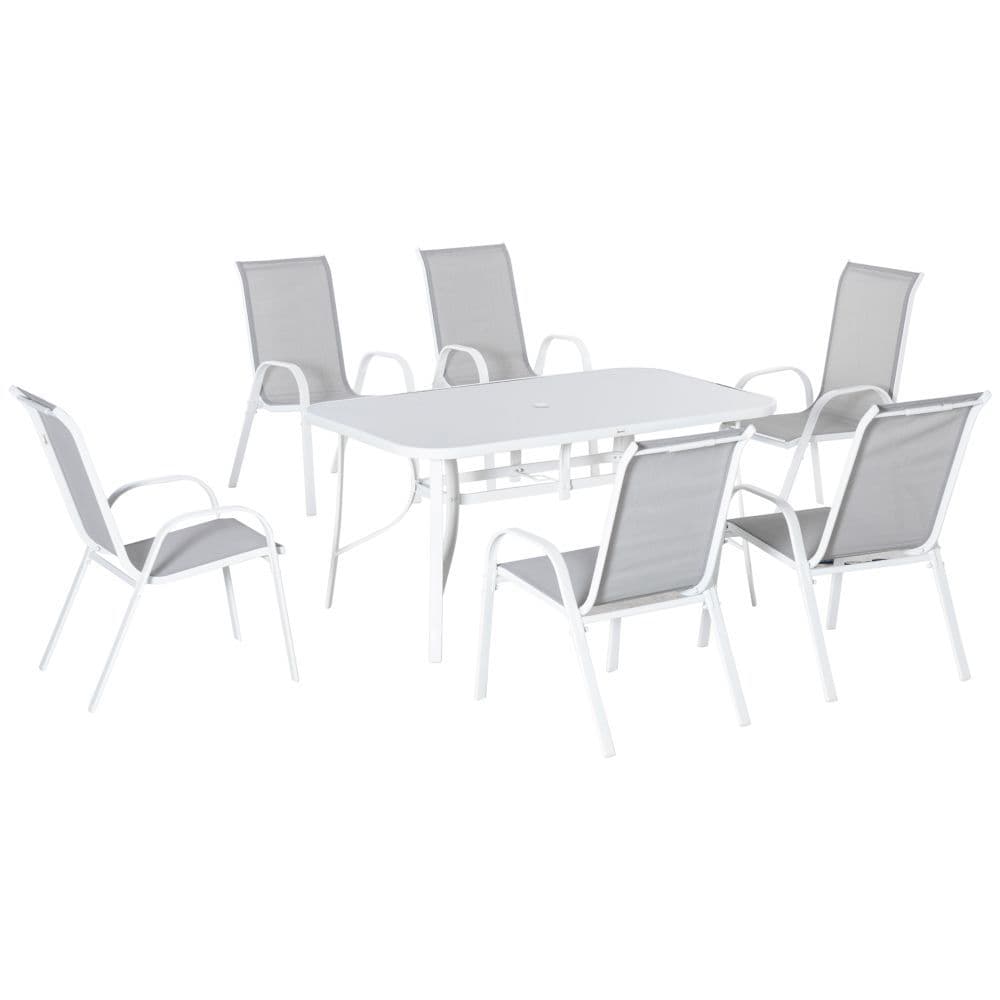 image-7 Piece Garden Dining Set 6 Seater Outdoor Patio Furniture Grey