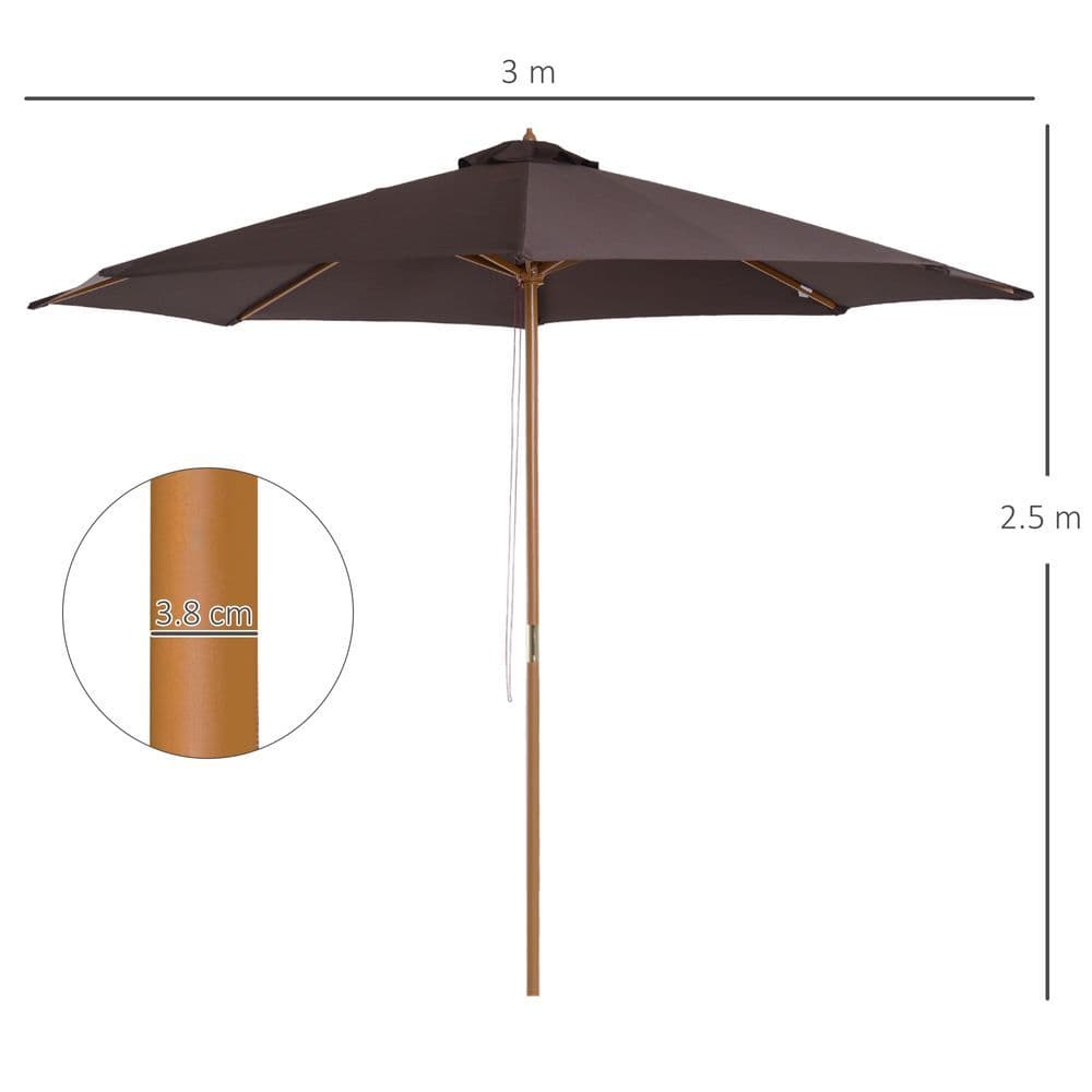 image-3m Bamboo Wooden Market Patio Umbrella Garden Parasol Outdoor Sunshade Canopy