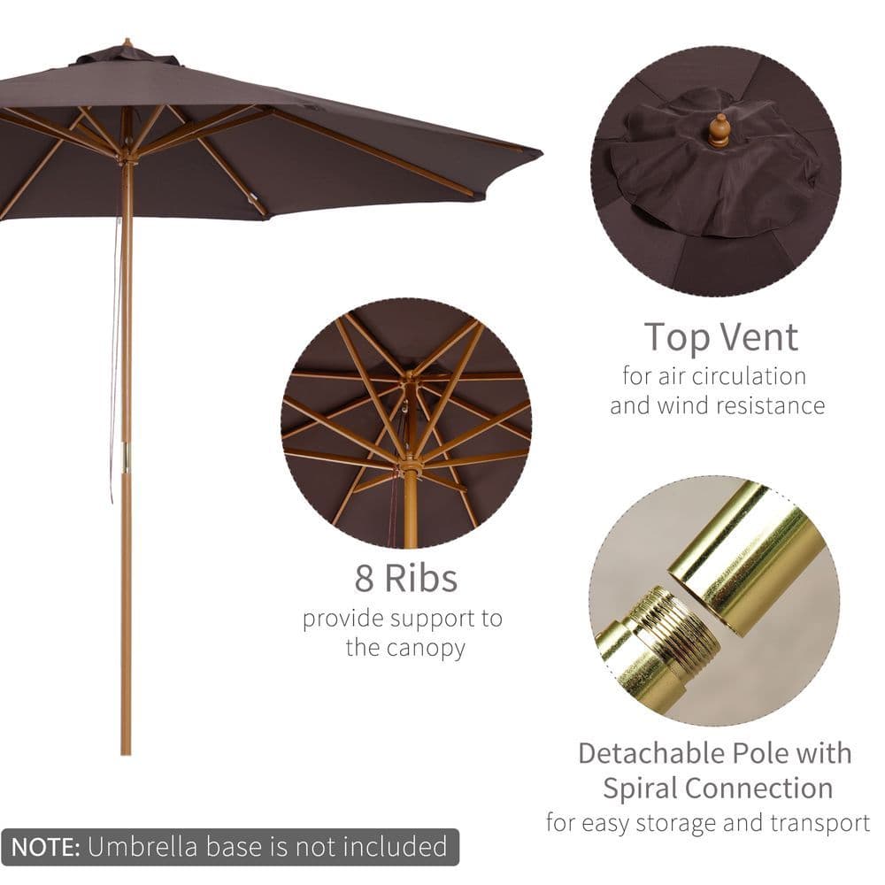 image-3m Bamboo Wooden Market Patio Umbrella Garden Parasol Outdoor Sunshade Canopy