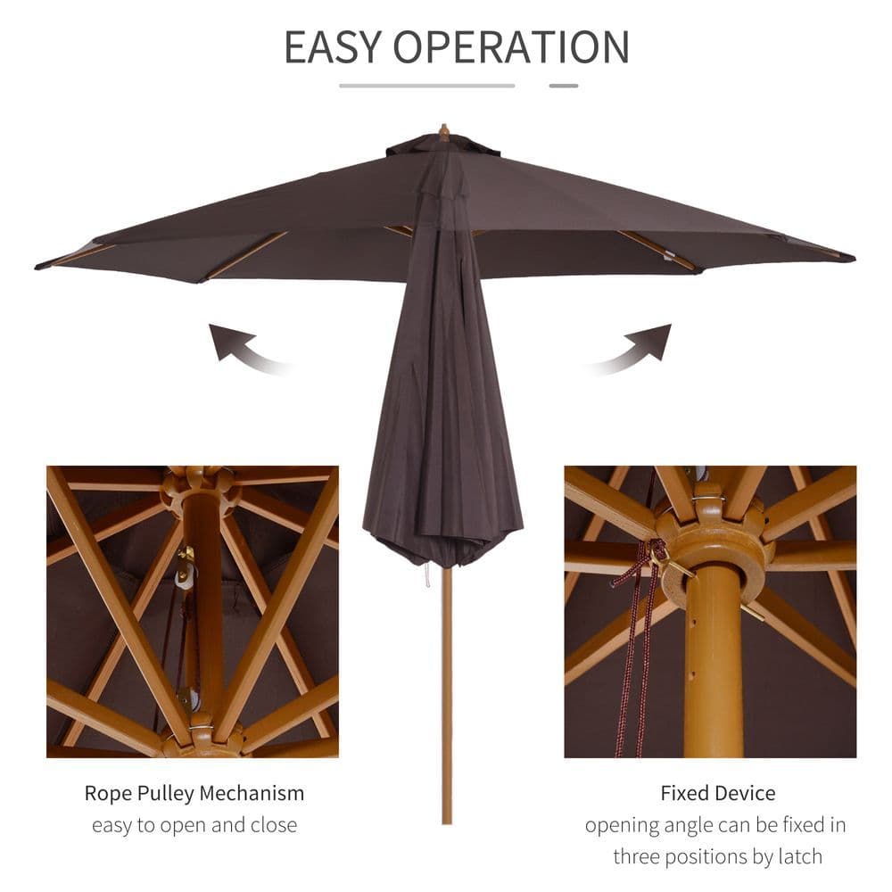 image-3m Bamboo Wooden Market Patio Umbrella Garden Parasol Outdoor Sunshade Canopy