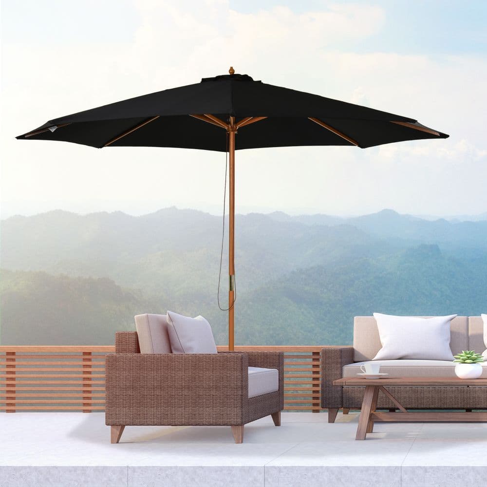 image-Bamboo Wooden Market Patio Umbrella 3 x 2.5 m
