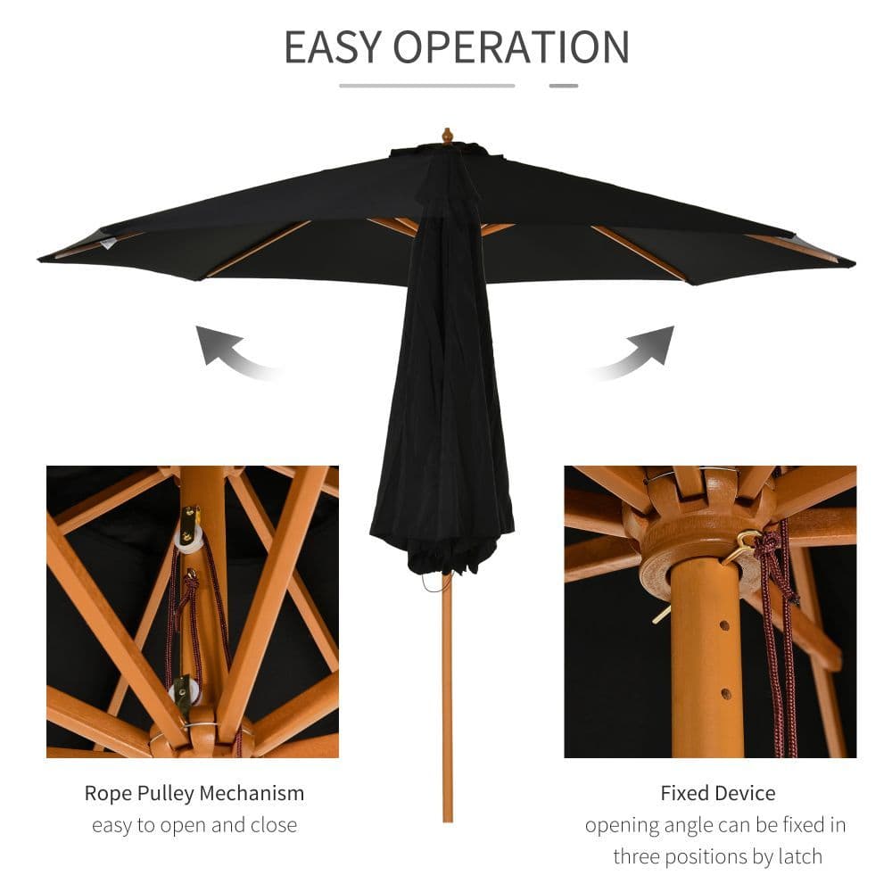 image-Bamboo Wooden Market Patio Umbrella 3 x 2.5 m