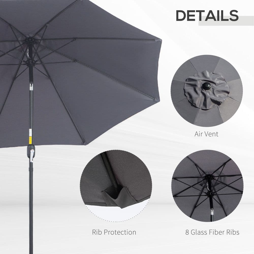 image-2.7M Patio Sun Umbrella Parasol Tilt Shade Aluminium Charcoal Grey