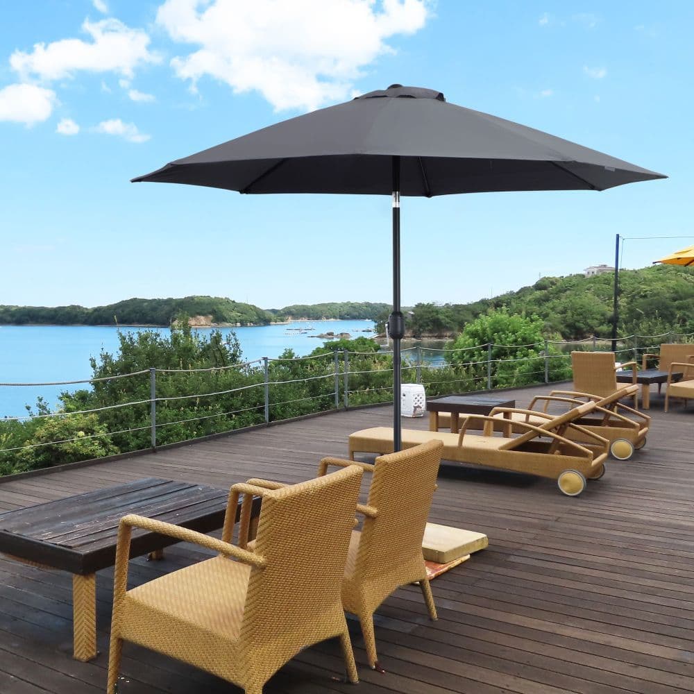 image-2.7M Patio Sun Umbrella Parasol Tilt Shade Aluminium Charcoal Grey