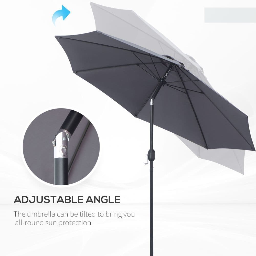 image-2.7M Patio Sun Umbrella Parasol Tilt Shade Aluminium Charcoal Grey