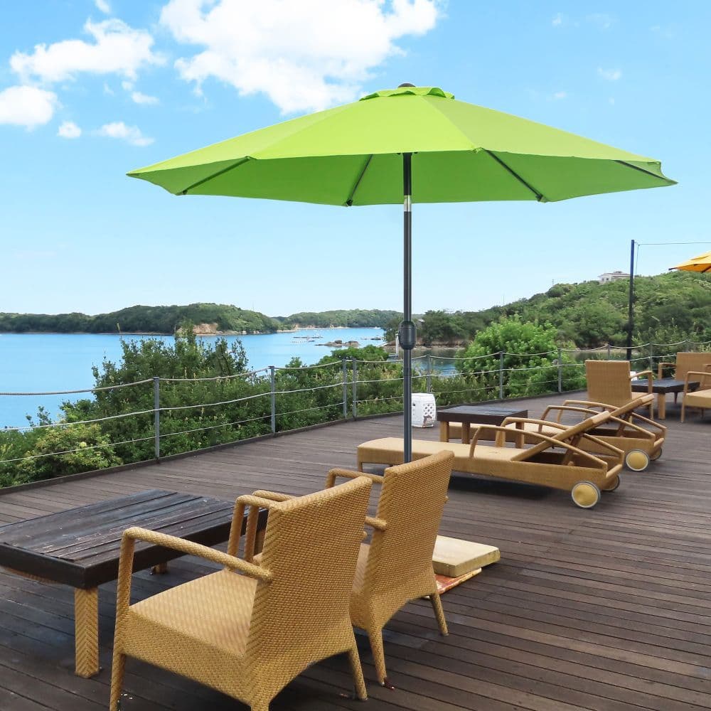 image-2.7M Patio Sun Umbrella Parasol Tilt Canopy Aluminium Light Green