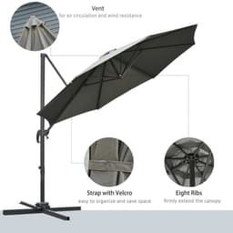 image-3m Patio Offset Parasol Roma Umbrella Cantilever Dark Grey