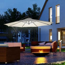 image-Outsunny Umbrella Parasol W/Solar Powered LED stripes, ?2.95x2.45H m-Cream