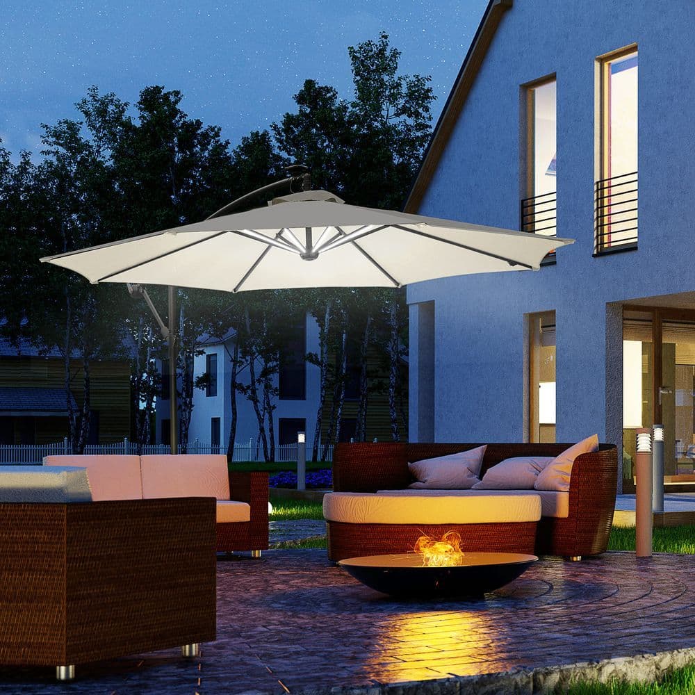 image-Outsunny Umbrella Parasol W/Solar Powered LED stripes, ?2.95x2.45H m-Cream