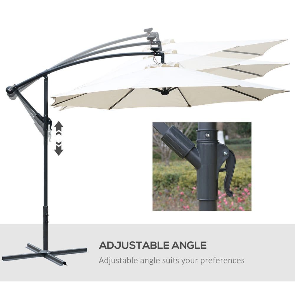 image-Outsunny Umbrella Parasol W/Solar Powered LED stripes, ?2.95x2.45H m-Cream