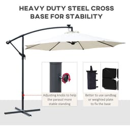 image-Outsunny Umbrella Parasol W/Solar Powered LED stripes, ?2.95x2.45H m-Cream