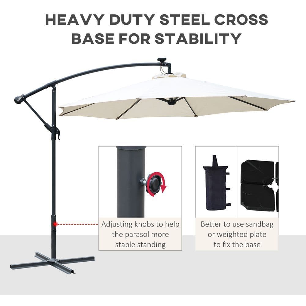 image-Outsunny Umbrella Parasol W/Solar Powered LED stripes, ?2.95x2.45H m-Cream