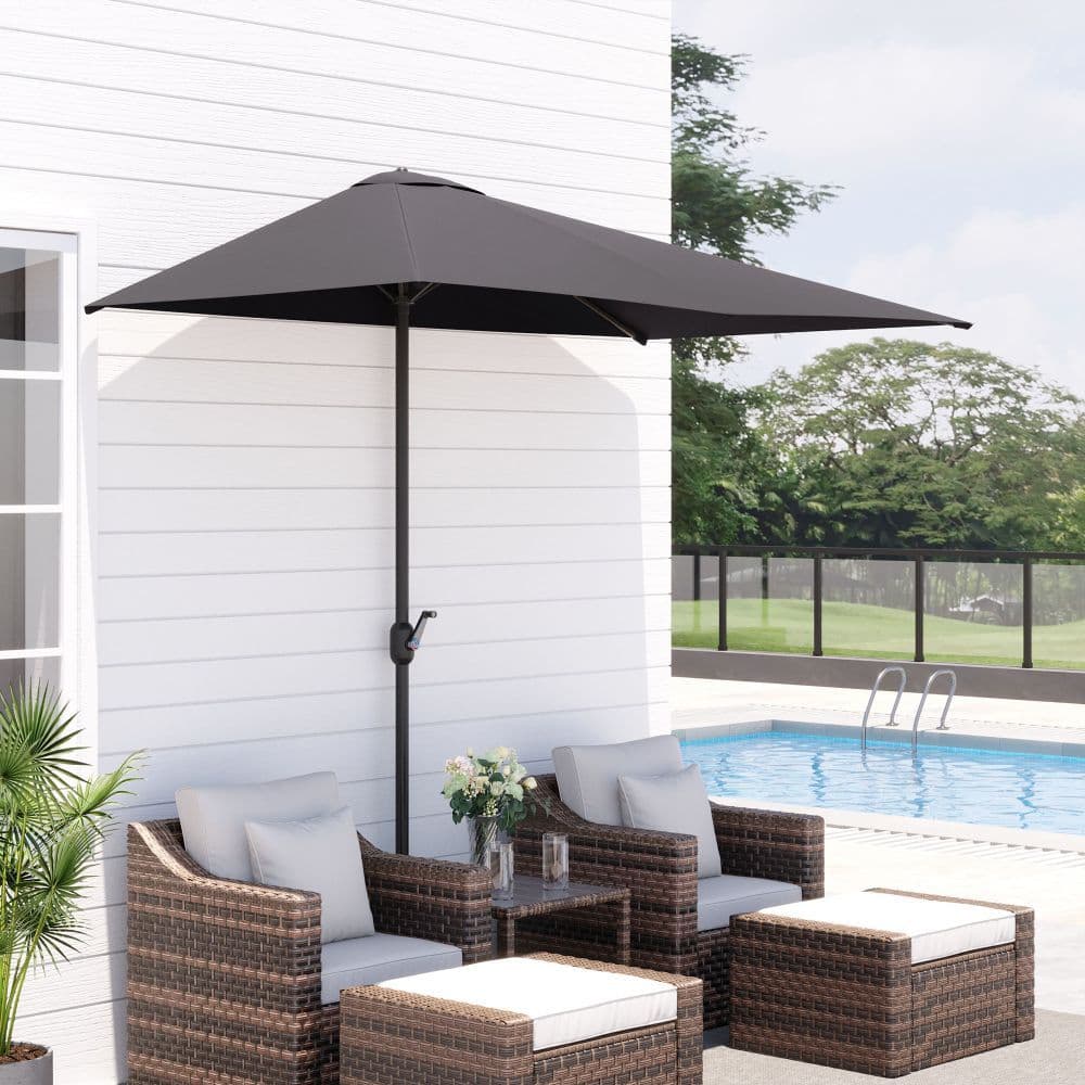image-Half Parasol Semi Round UmbrellaCrank 2.3m, Grey NO BASE INCLUDED
