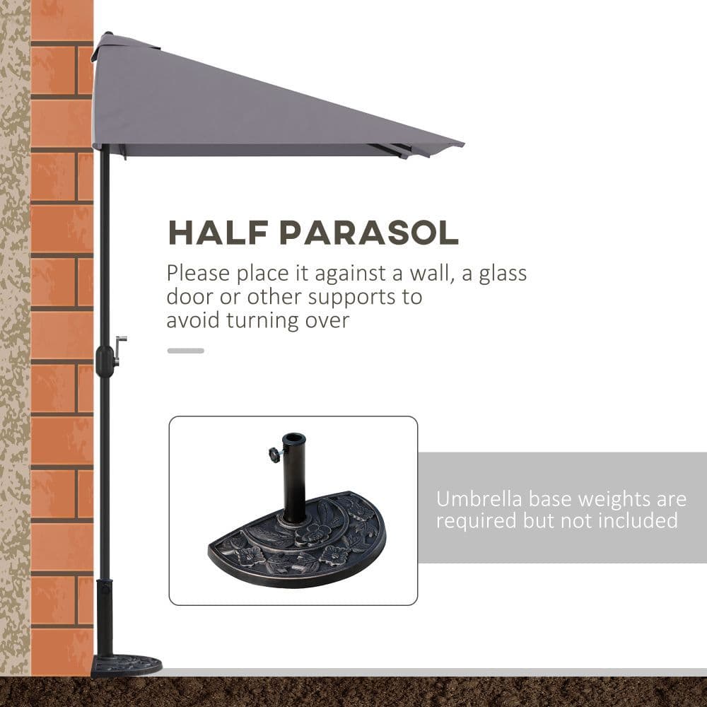 image-Half Parasol Semi Round UmbrellaCrank 2.3m, Grey NO BASE INCLUDED