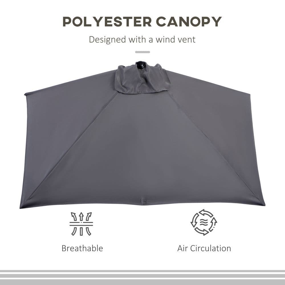 image-Half Parasol Semi Round UmbrellaCrank 2.3m, Grey NO BASE INCLUDED