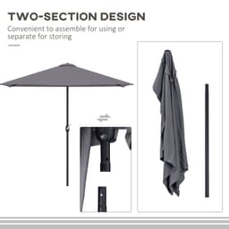 image-Half Parasol Semi Round UmbrellaCrank 2.3m, Grey NO BASE INCLUDED