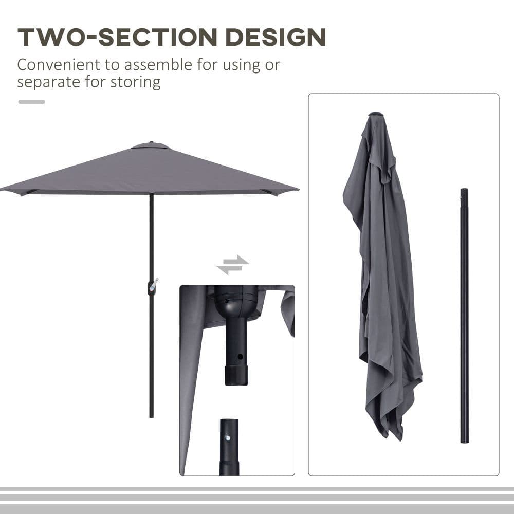 image-Half Parasol Semi Round UmbrellaCrank 2.3m, Grey NO BASE INCLUDED